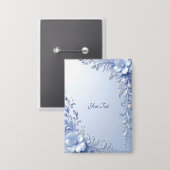 Blauwe Sierbloemen met Parels Knop Button (Voorkant / Achterkant)