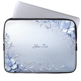 Blauwe Sierbloemen met Parels Laptop Hoes