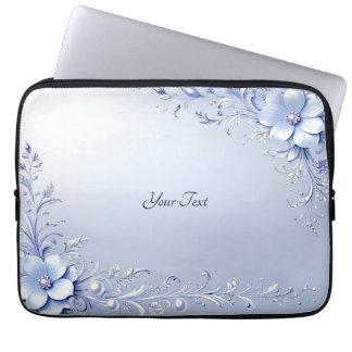 Blauwe Sierbloemen met Parels Laptop Hoes