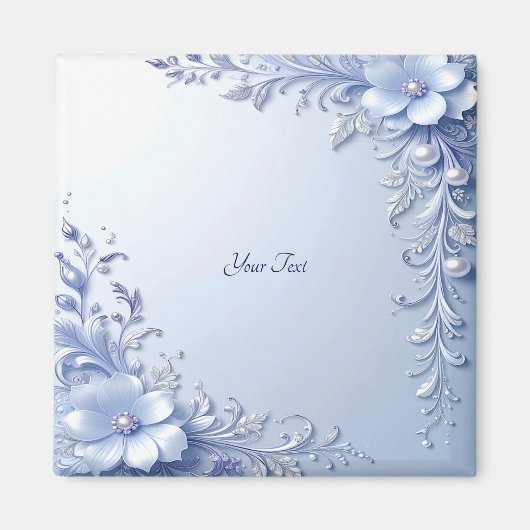Blauwe Sierbloemen met Parels Magneet (Voorkant)