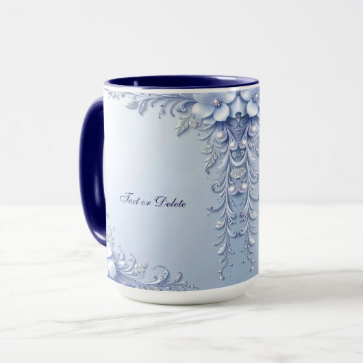 Blauwe Sierbloemen met Parels Mok (Voorkant links)
