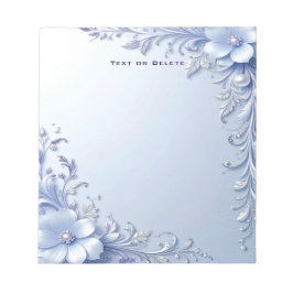 Blauwe Sierbloemen met Parels Notitieboekje Notitieblok