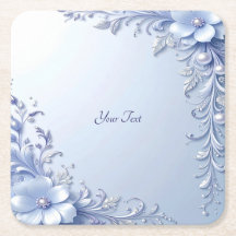 Blauwe Sierbloemen met Parels Papier Onderzetter