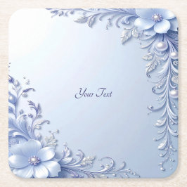 Blauwe Sierbloemen met Parels Papier Onderzetter