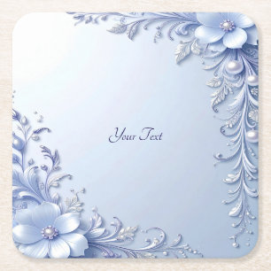 Blauwe Sierbloemen met Parels Papier Onderzetter