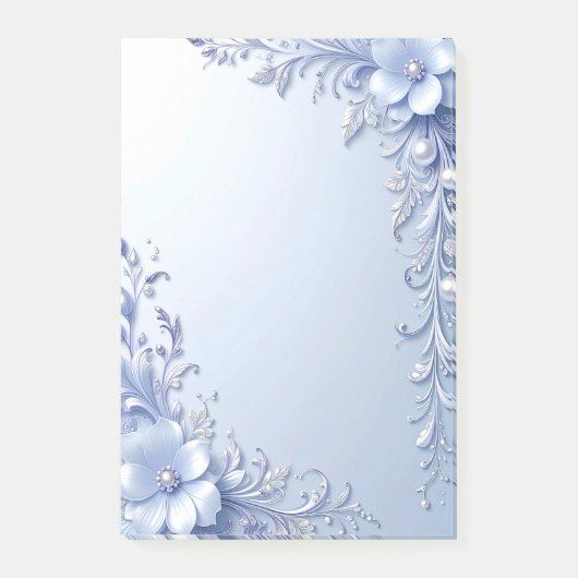 Blauwe Sierbloemen met Parels Post-it Notities Post-it® Notes (Voorkant)