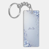 Blauwe Sierbloemen met Parels Sleutelhanger (Voorkant Links)