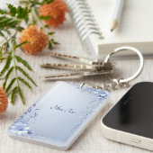 Blauwe Sierbloemen met Parels Sleutelhanger (Voorkant Rechts)