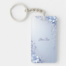Blauwe Sierbloemen met Parels Sleutelhanger