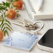 Blauwe Sierbloemen met Parels Sleutelhanger (Voorkant Rechts)