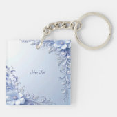 Blauwe Sierbloemen met Parels Sleutelhanger (Achterkant)