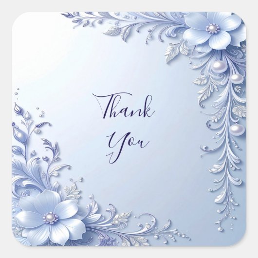 Blauwe Sierbloemen met Parels Sticker (Voorkant)
