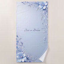 Blauwe Sierbloemen met Parels Strandhanddoek