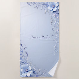 Blauwe Sierbloemen met Parels Strandhanddoek Strandlaken