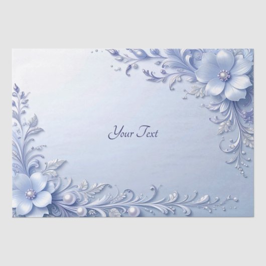 Blauwe Sierbloemen met Parels Tissuepapier (Voorkant)