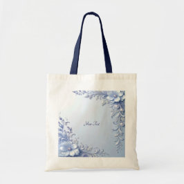 Blauwe Sierbloemen met Parels Tote Tas