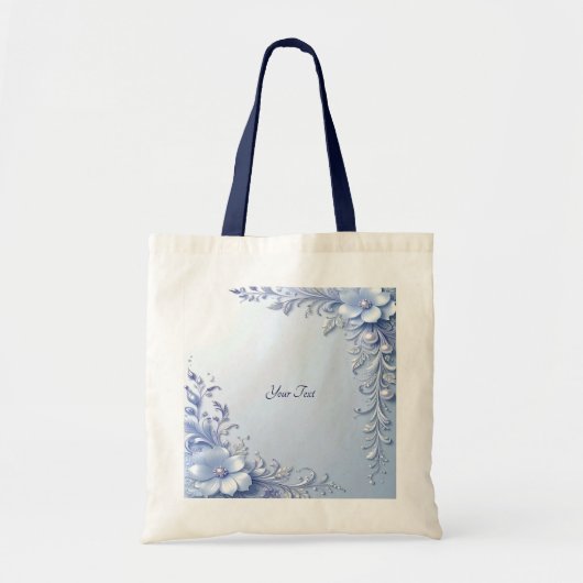 Blauwe Sierbloemen met Parels Tote Tas (Voorkant)