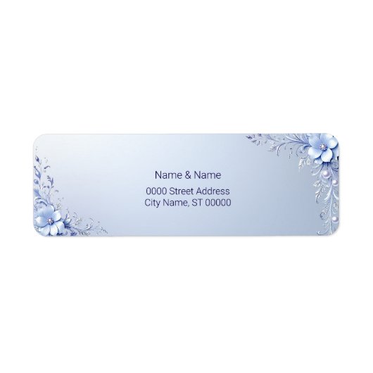 Blauwe Sierbloemen Retouradres Label (Voorkant)