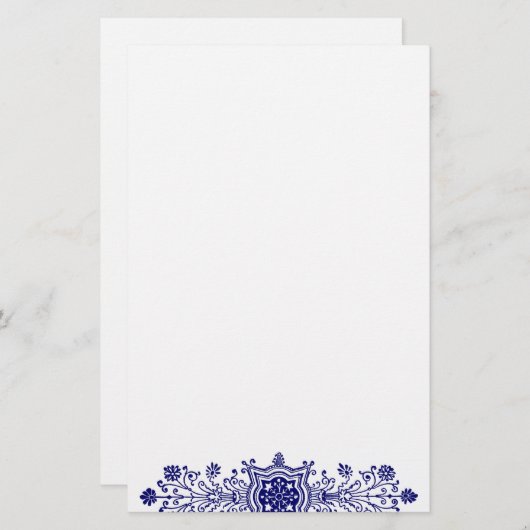 Blauwe sierkunst briefpapier (Voorkant / Achterkant)