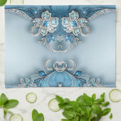 Blauwe Sierlijke Bloem Keukenhanddoek (Gevouwen)