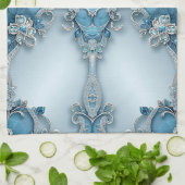 Blauwe Sierlijke Bloem Keukenhanddoek (Gevouwen)