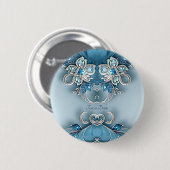 Blauwe Sierlijke Bloem Knop Ronde Button 5,7 Cm (Voorkant /achterkant)