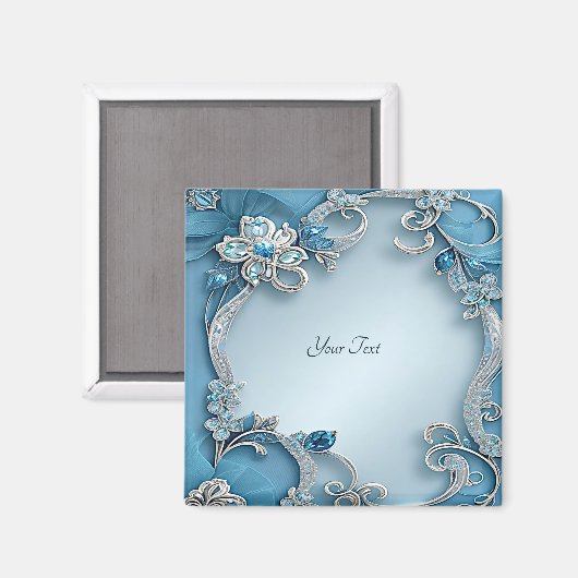 Blauwe Sierlijke Bloem Magneet (Voorkant / Achterkant)