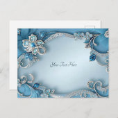 Blauwe Sierlijke Bloemen Ansichtkaart Briefkaart (Voorkant / Achterkant)