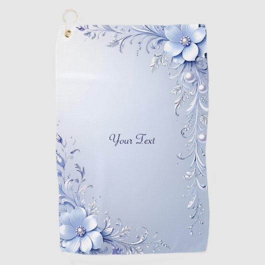 Blauwe Sierlijke Bloemen Golf Handdoek (Voorkant)