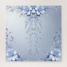 Blauwe Sierlijke Bloemen Legpuzzel