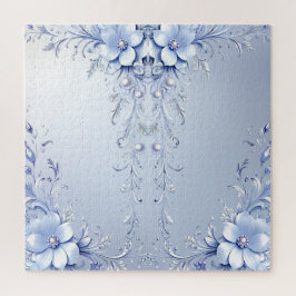 Blauwe Sierlijke Bloemen Legpuzzel