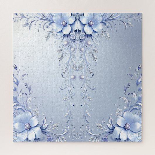 Blauwe Sierlijke Bloemen Legpuzzel (Verticaal)