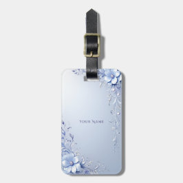 Blauwe Sierlijke Bloemen met Parels Bagage Label