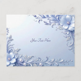 Blauwe Sierlijke Bloemen met Parels Briefkaart