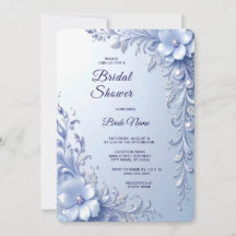 Blauwe Sierlijke Bloemen met Parels Bruidsdouche U