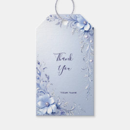 Blauwe Sierlijke Bloemen met Parels Cadeaubijsluit Cadeaulabel