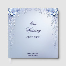 Blauwe Sierlijke Bloemen met Parels Gastboek