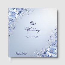 Blauwe Sierlijke Bloemen met Parels Gastboek