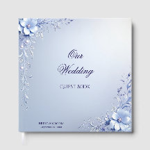 Blauwe Sierlijke Bloemen met Parels Gastboek