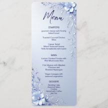 Blauwe Sierlijke Bloemen met Parels Menu