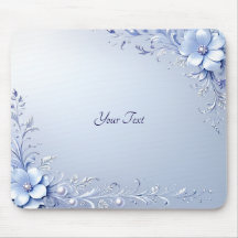 Blauwe Sierlijke Bloemen met Parels Muismat