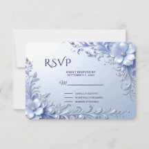 Blauwe Sierlijke Bloemen met Parels RSVP Kaart