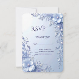 Blauwe Sierlijke Bloemen met Parels RSVP Kaart