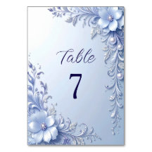 Blauwe Sierlijke Bloemen met Parels Tafelnummer