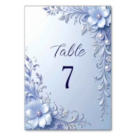 Blauwe Sierlijke Bloemen met Parels Tafelnummer