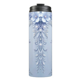 Blauwe Sierlijke Bloemen met Parels Thermosbeker