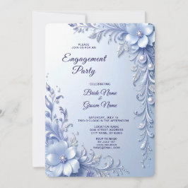 Blauwe Sierlijke Bloemen met Parels Verlovingsring Kaart