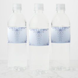 Blauwe Sierlijke Bloemen met Parels Waterfles Labe Etiket