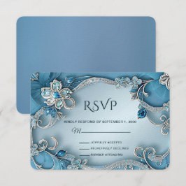 Blauwe Sierlijke Bloemen RSVP Kaart