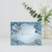 Blauwe Sierlijke Bloemenansichtkaart Briefkaart (Staand voorkant)